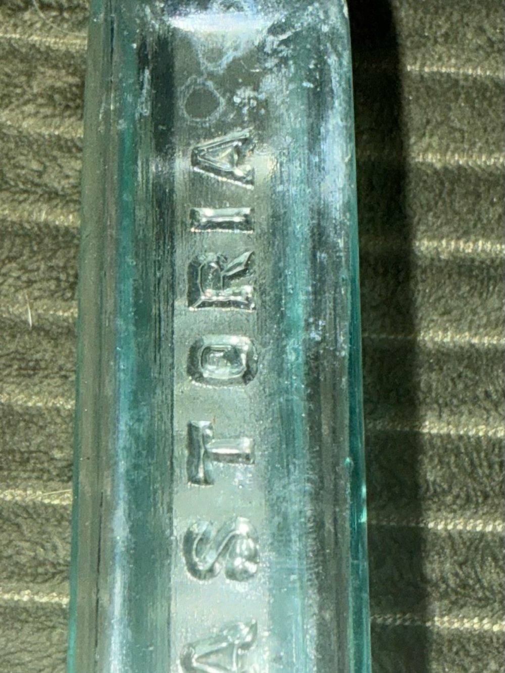 Castoria 19th century Aquamarine Glass Accent Bottle